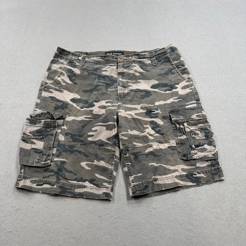 Foot Locker Cargo Shorts Men's 38 Gray Camo Relaxed Fit Hunting Outdoor Utility